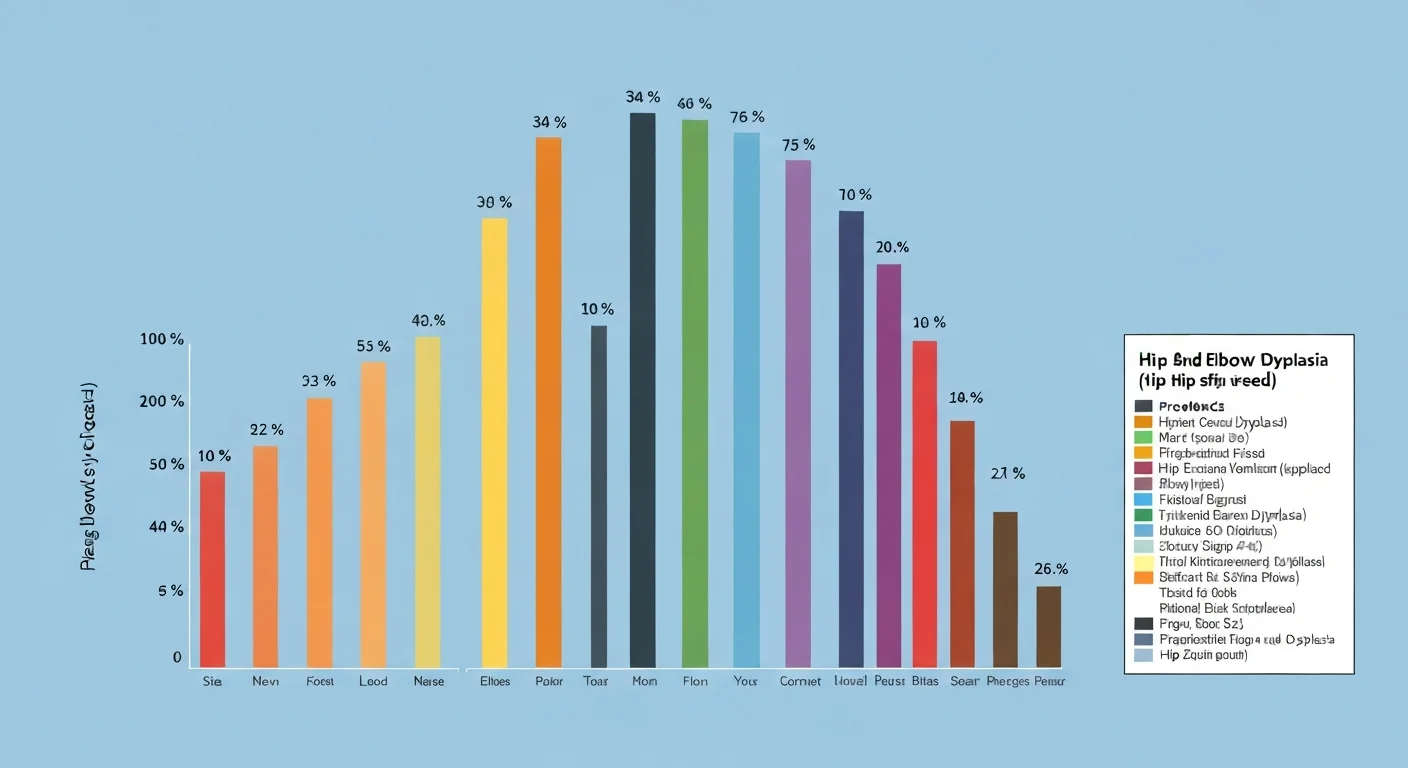 Large breed dogs comparison showing hip and elbow dysplasia prevalence by breed